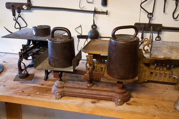 Vintage old scale with weights