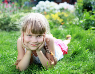 Girl gardening in the summer