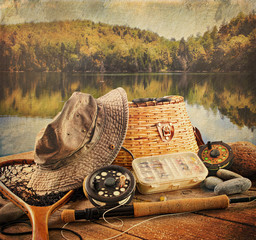 Fly fishing equipment  with vintage look - 35425834