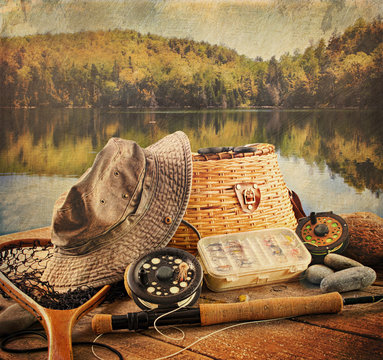 Fly fishing equipment  with vintage look