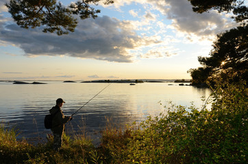 Evening fishing in the sea