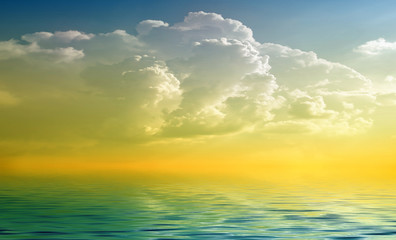 clouds hanging over the sea