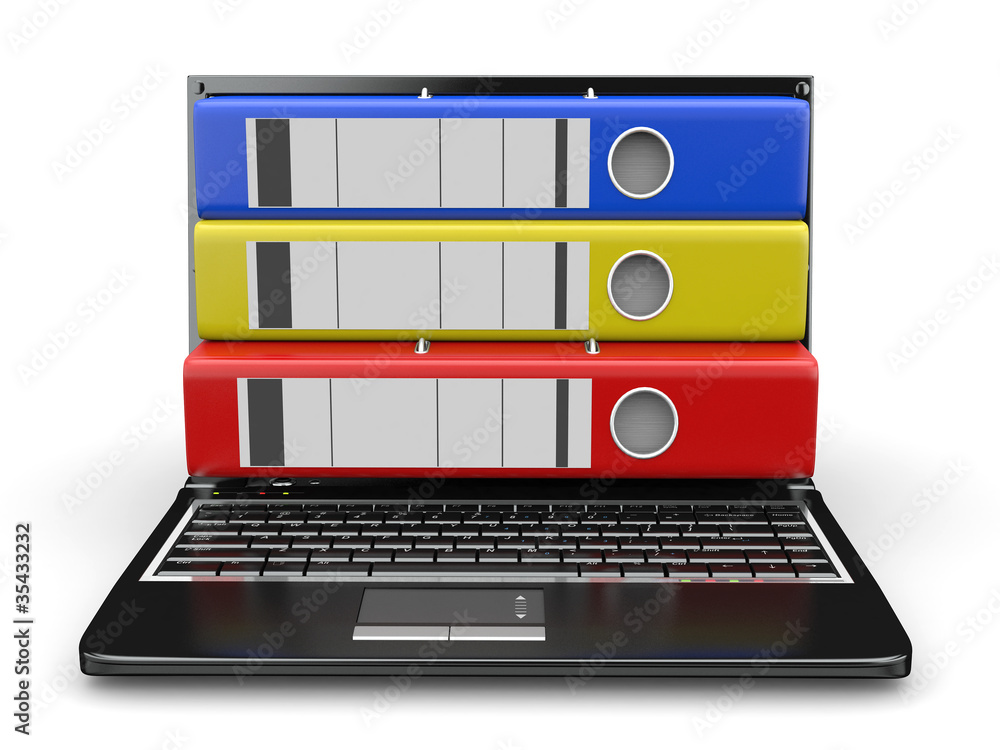 Aufkleber archive. laptop with folders instead of the screen