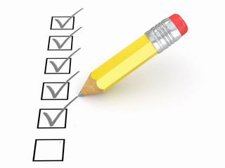 Pencil and questionnaire. 3d