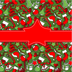 Creeting card with Christmas decoration. Background is seamless