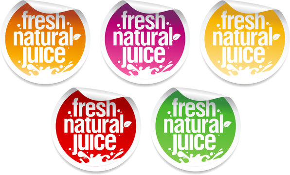 Fresh natural juice stickers set