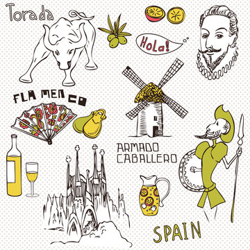 Love Spain, doodles symbols of Spain.