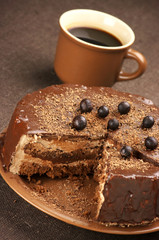 Homemade chocolate cake and coffee
