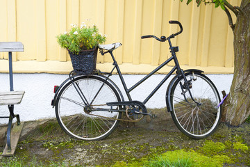 Fototapeta na wymiar Decorative background with Scandinavian bicycle