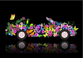 Foto op Canvas cabriolet van bloemen en vlinder © Aloksa
