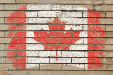 flag of Canada on grunge brick wall painted with chalk