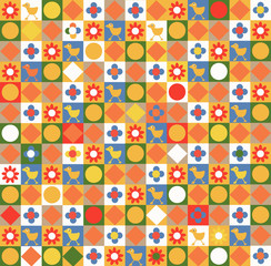 colorful pattern with ducks and flowers