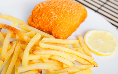 Quick fried meal: schnitzel with french fries