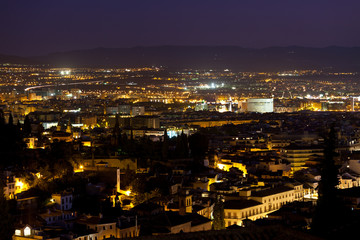 Granada skyline at night, Spain