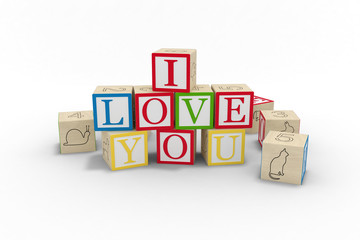 Wooden toy blocks spelling I love you