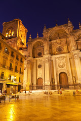 Fototapeta na wymiar Katedra Wcielenia. Fasada w nocy. Granada, Hiszpania