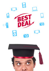 Young head looking at shipping and order signs