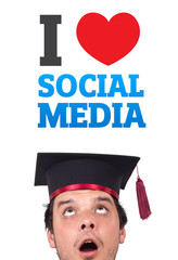 Young head looking at social type of icons and signs