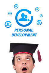 Young head looking at labor type of icons