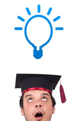 Young person looking at idea type of sign