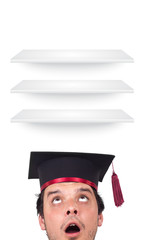 Young head looking at white copyspace