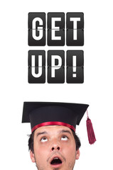 Young persons head looking at business icons and images