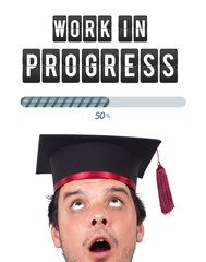 Young person looking at idea type of sign