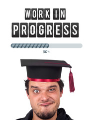 Young person looking at idea type of sign