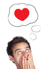 Young head looking at love type of icons