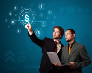 Businessman pressing modern business type of buttons