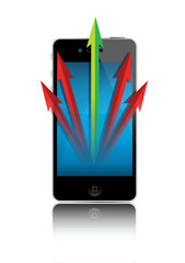 Touch phone with green and red arrows