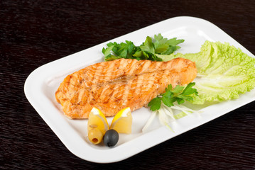 Grilled salmon steak