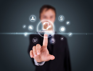 Businessman pressing modern business type of buttons