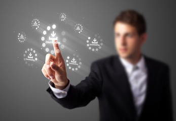 Businessman pressing simple type of start buttons