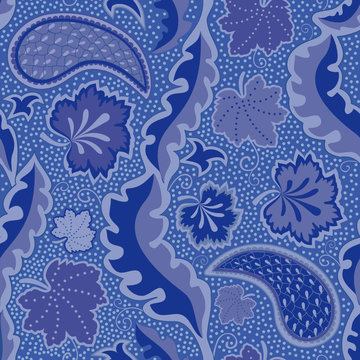 Blue seamless pattern with paisley