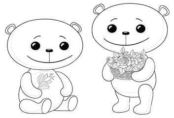 Teddy bears with flowers, contours