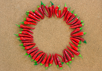 Circle of fresh red chillies