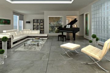 Loft with a piano I (drawing)