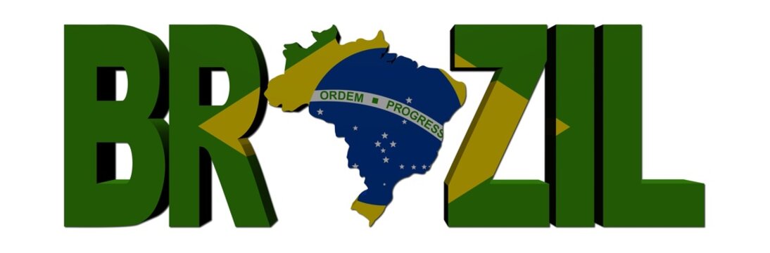 Brazil Map Text With Flag Illustration