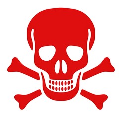 Red skull and bones isolated