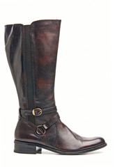 Brown female knee high boot over white