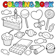 Coloring book candy and cakes - 35464616