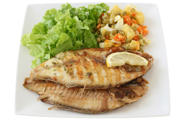 fried fish with vegetable salad
