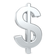 USD. Dollar symbol. Metal color. Standing