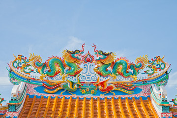 The Dragon status on roof of joss house