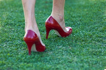 Red high heel shoes