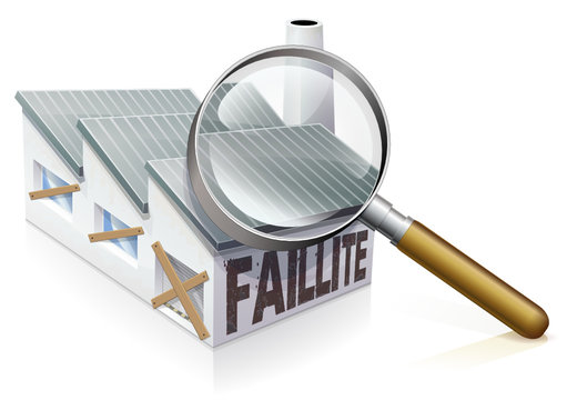 Entreprise en faillite &agrave; la loupe (reflet)