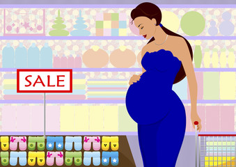 The pregnant woman in shop