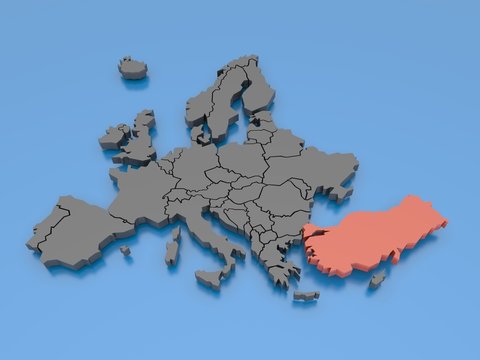 3d rendering of a map of Europe - Turkey