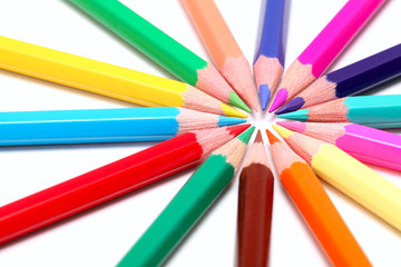 Circle of colored pencils (isolated)